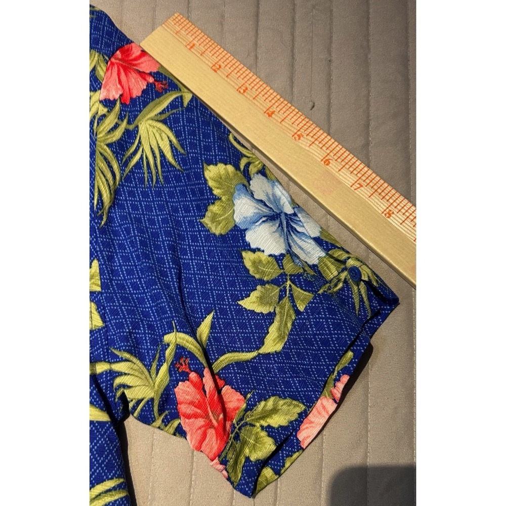 Cubavera Mens Medium Hawaiian Floral Print Button Up Short Sleeve Shirt Blue NWT - Picture 7 of 8